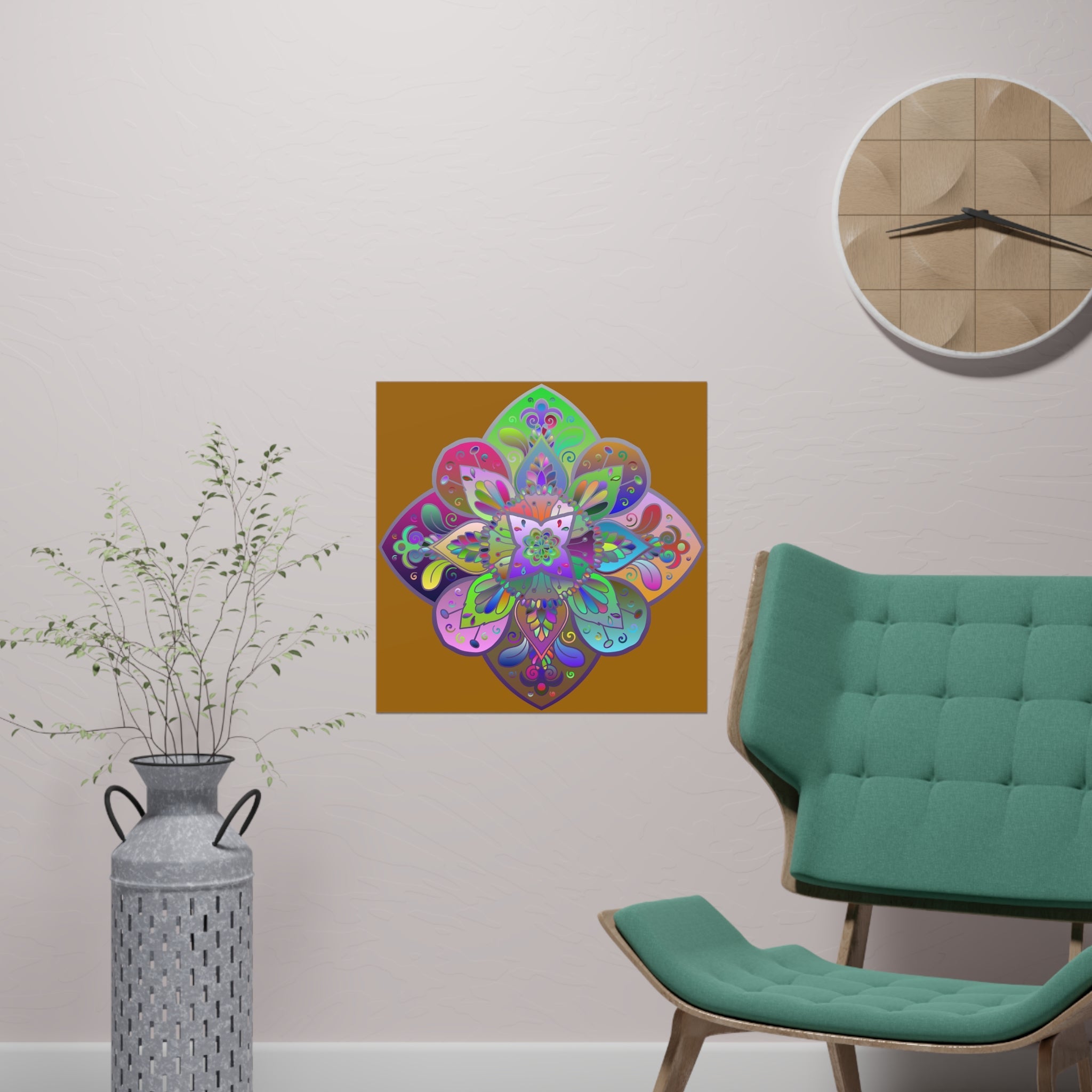 Square Matte Paper Poster Featuring Hand - Drawn Bright Mandala Art - Dark Orange - Blululi