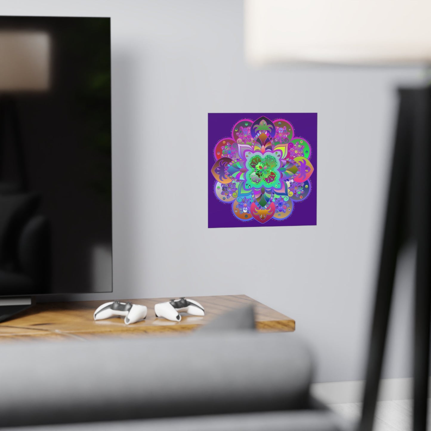 Square Matte Paper Poster Featuring Hand - Drawn Bright Mandala Art - Dark Purple - Blululi