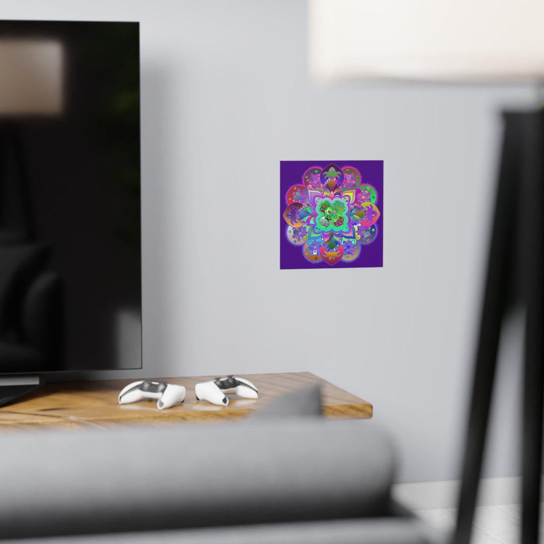 Square Matte Paper Poster Featuring Hand - Drawn Bright Mandala Art - Dark Purple - Blululi