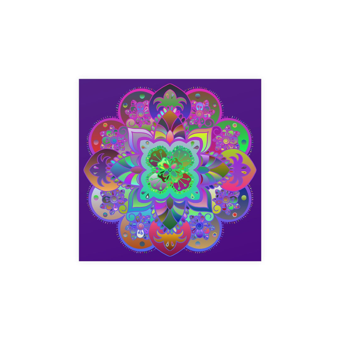 Square Matte Paper Poster Featuring Hand - Drawn Bright Mandala Art - Dark Purple - Blululi