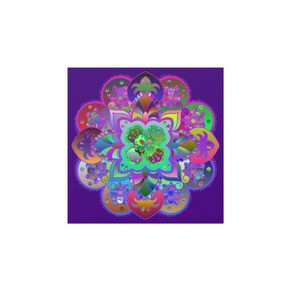 Square Matte Paper Poster Featuring Hand - Drawn Bright Mandala Art - Dark Purple - Blululi