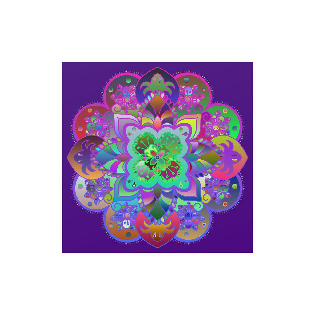 Square Matte Paper Poster Featuring Hand - Drawn Bright Mandala Art - Dark Purple - Blululi