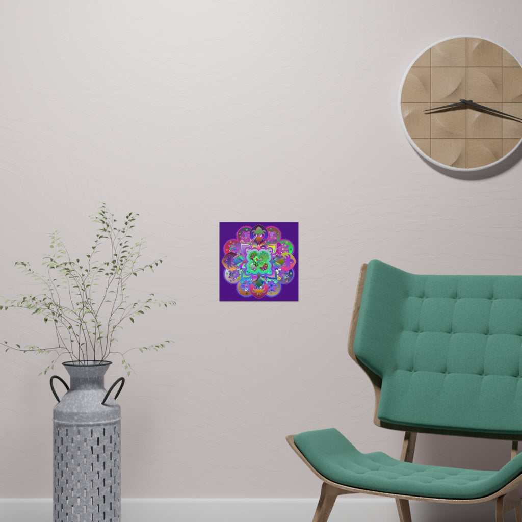 Square Matte Paper Poster Featuring Hand - Drawn Bright Mandala Art - Dark Purple - Blululi