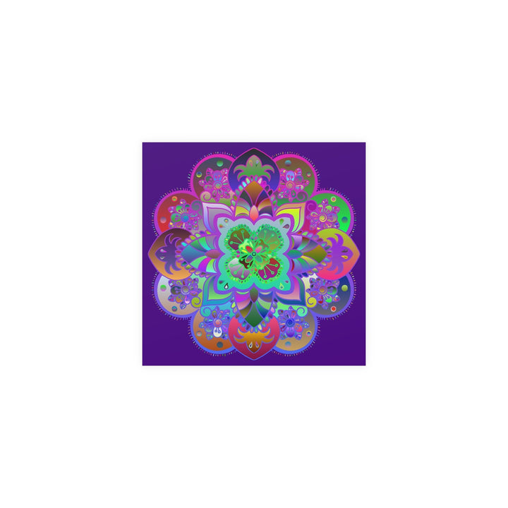 Square Matte Paper Poster Featuring Hand - Drawn Bright Mandala Art - Dark Purple - Blululi