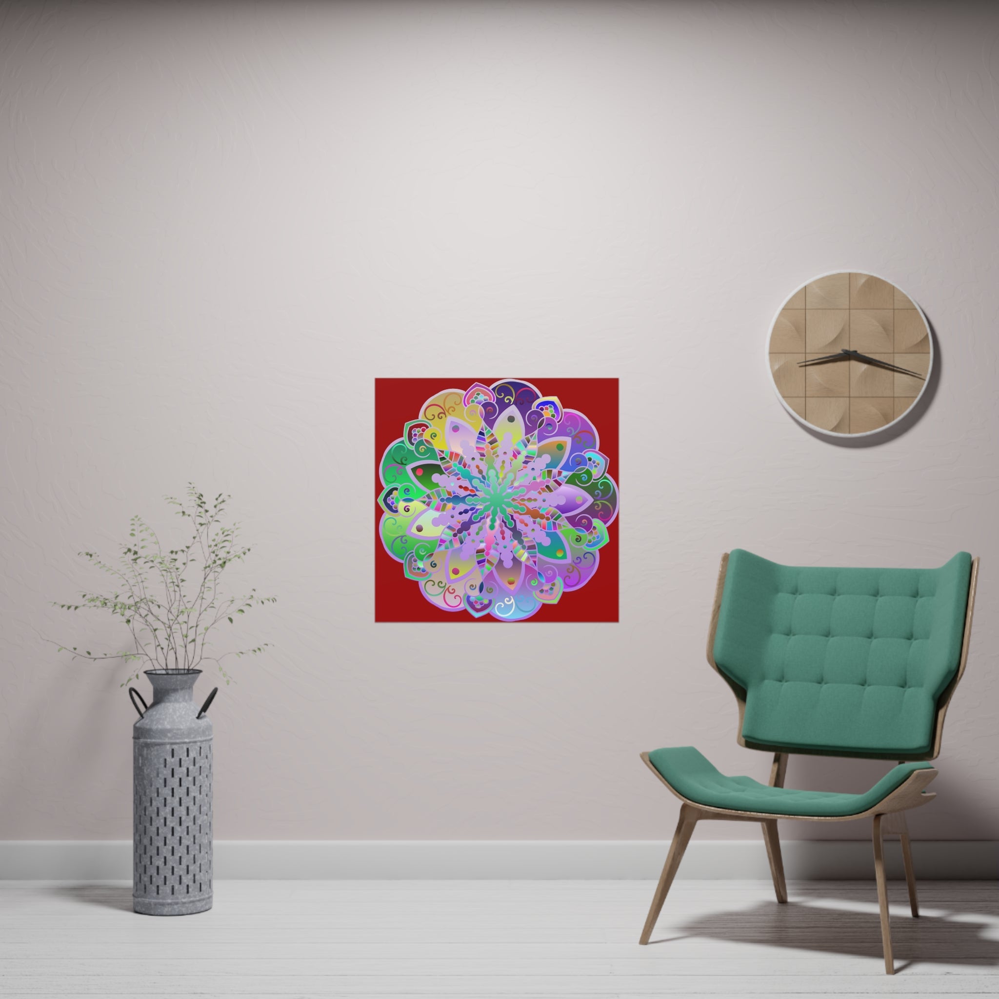 Square Matte Paper Poster Featuring Hand - Drawn Bright Mandala Art - Dark Red - Blululi