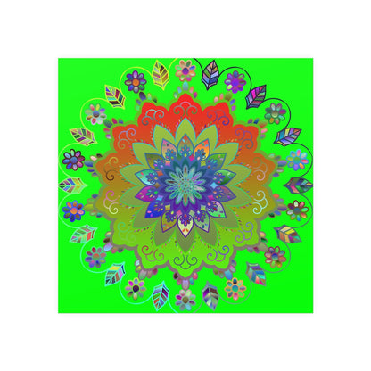 Square Matte Paper Poster Featuring Hand - Drawn Bright Mandala Art - Green - Blululi