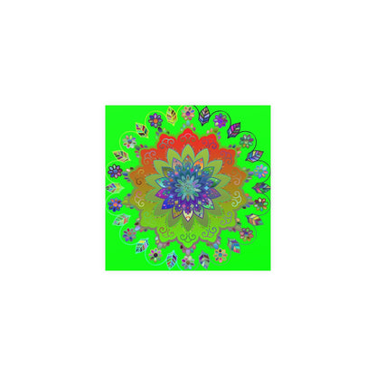 Square Matte Paper Poster Featuring Hand - Drawn Bright Mandala Art - Green - Blululi