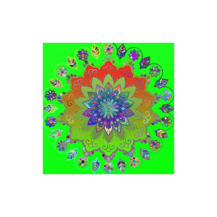 Square Matte Paper Poster Featuring Hand - Drawn Bright Mandala Art - Green - Blululi