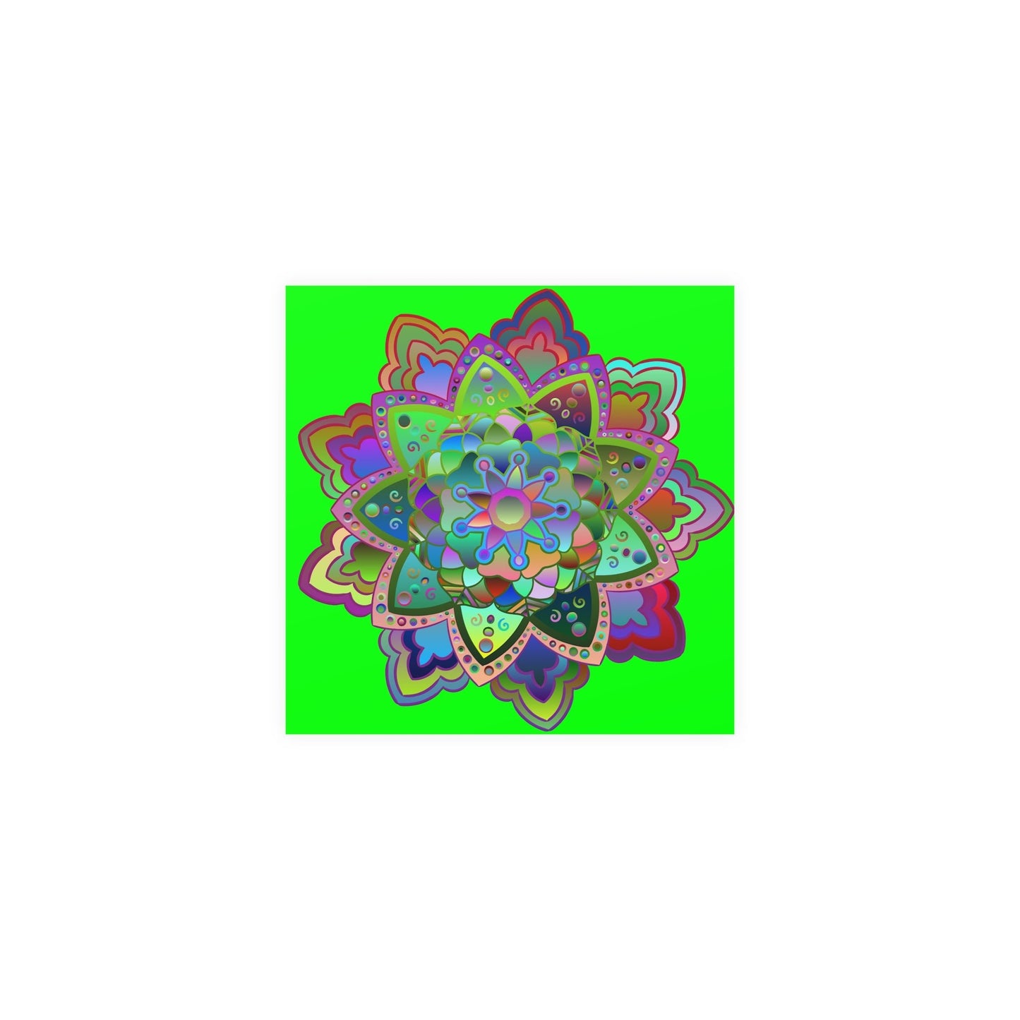 Square Matte Paper Poster Featuring Hand - Drawn Bright Mandala Art - Green - Blululi