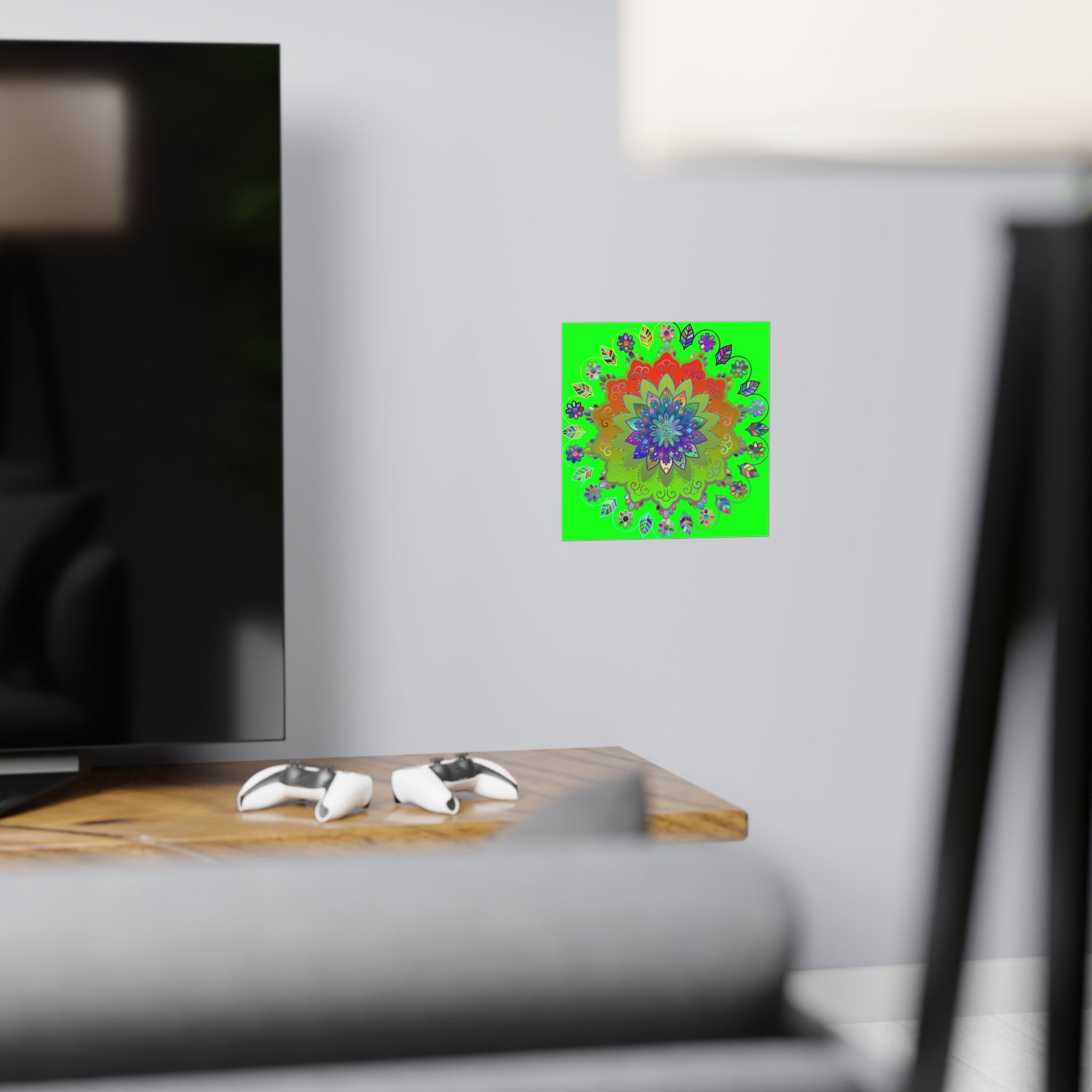 Square Matte Paper Poster Featuring Hand - Drawn Bright Mandala Art - Green - Blululi