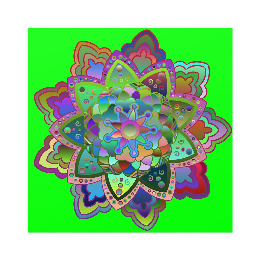 Square Matte Paper Poster Featuring Hand - Drawn Bright Mandala Art - Green - Blululi