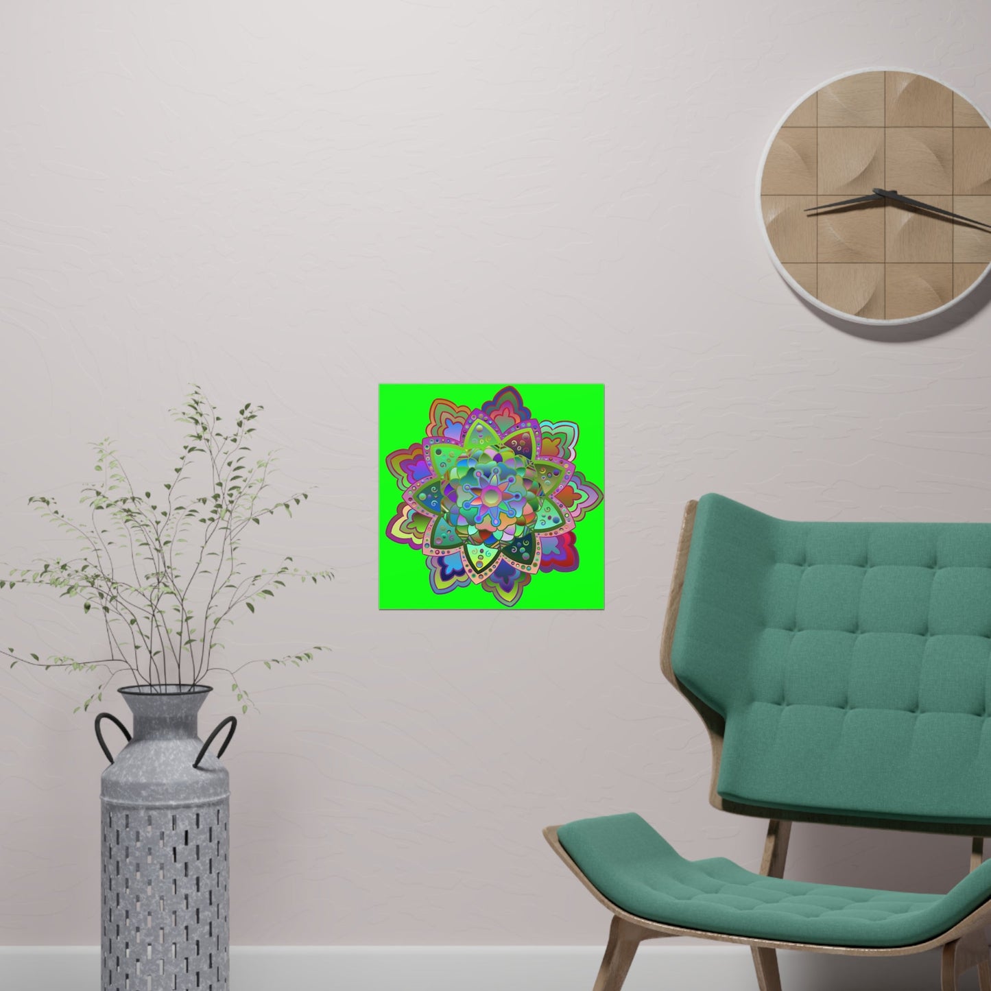 Square Matte Paper Poster Featuring Hand - Drawn Bright Mandala Art - Green - Blululi