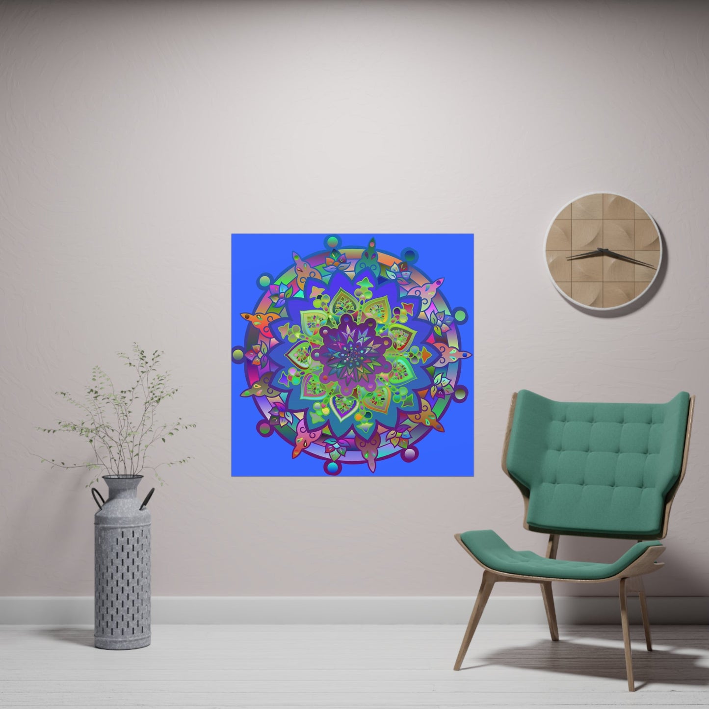 Square Matte Paper Poster Featuring Hand - Drawn Bright Mandala Art - Light Blue - Blululi