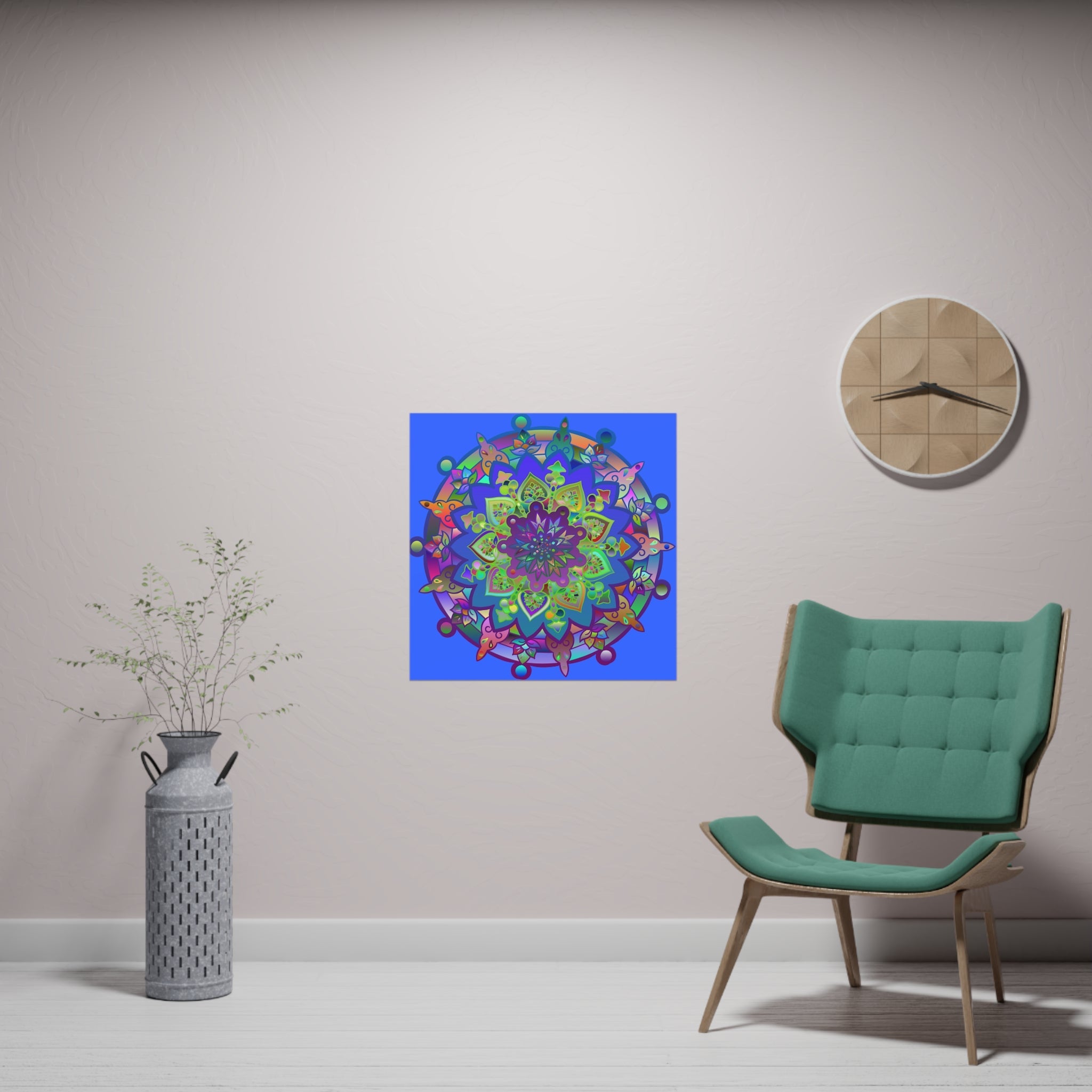 Square Matte Paper Poster Featuring Hand - Drawn Bright Mandala Art - Light Blue - Blululi