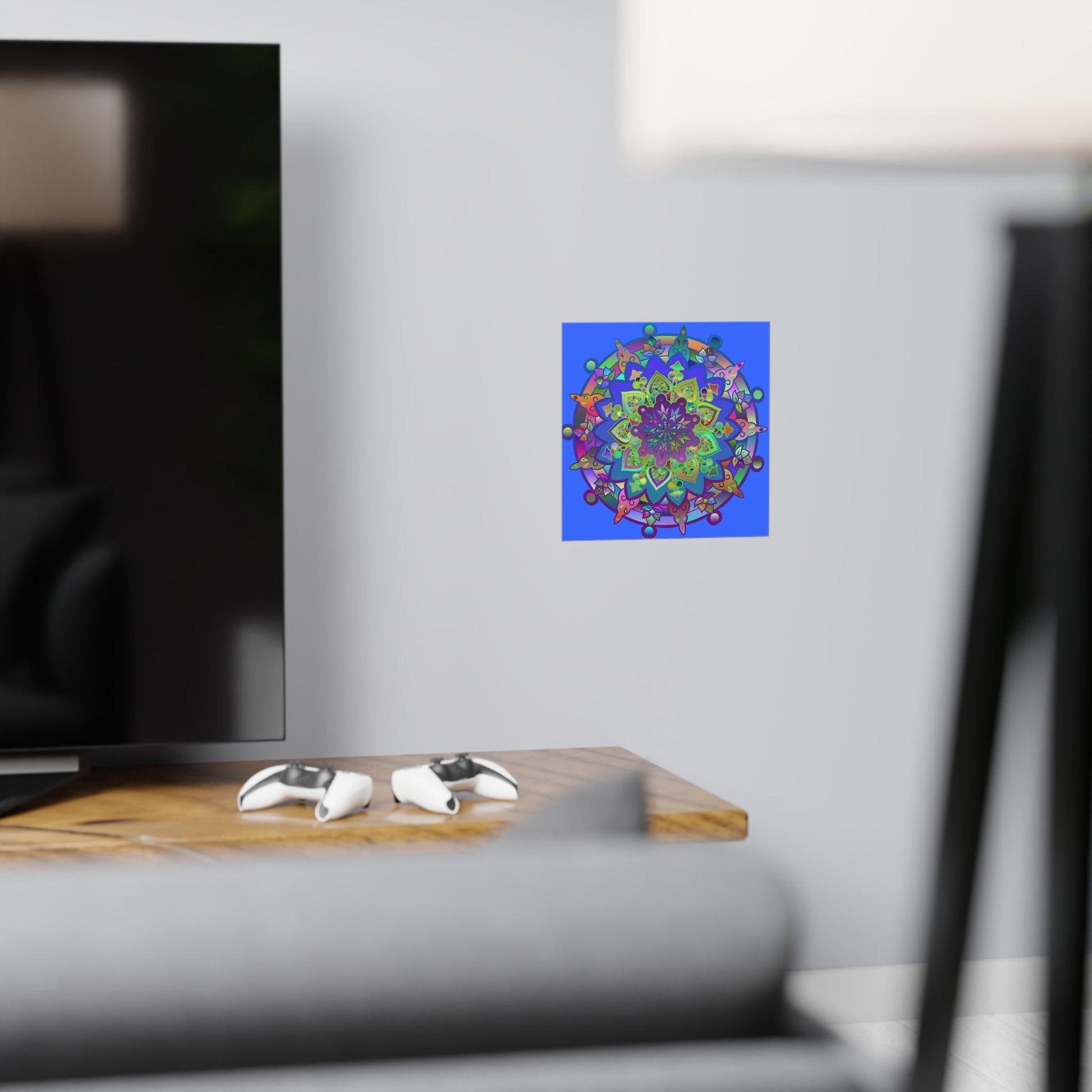 Square Matte Paper Poster Featuring Hand - Drawn Bright Mandala Art - Light Blue - Blululi