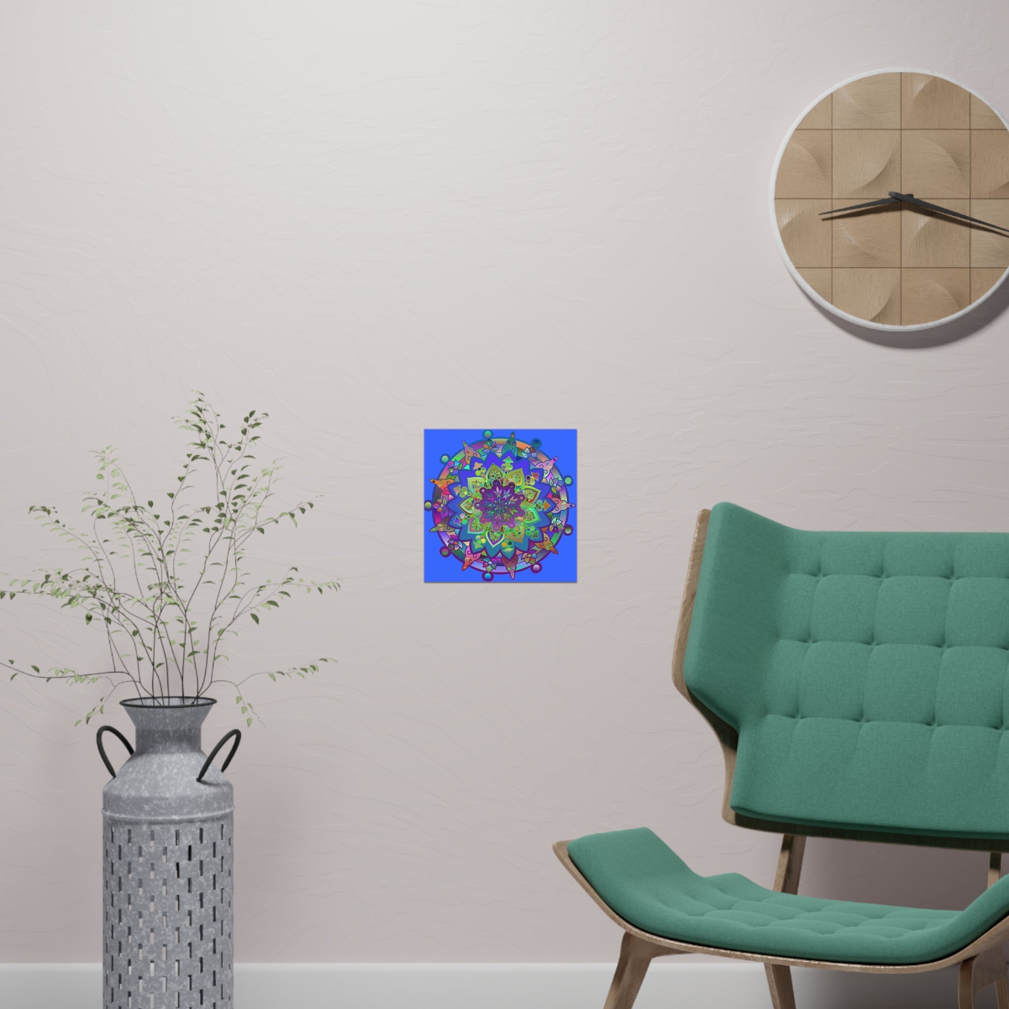 Square Matte Paper Poster Featuring Hand - Drawn Bright Mandala Art - Light Blue - Blululi