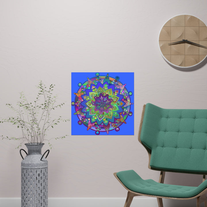 Square Matte Paper Poster Featuring Hand - Drawn Bright Mandala Art - Light Blue - Blululi