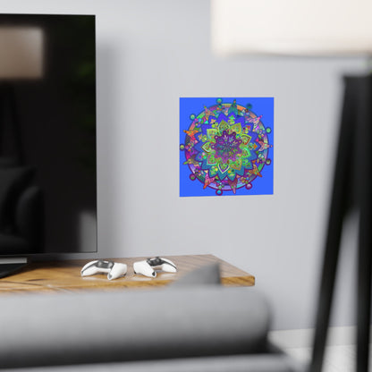 Square Matte Paper Poster Featuring Hand - Drawn Bright Mandala Art - Light Blue - Blululi