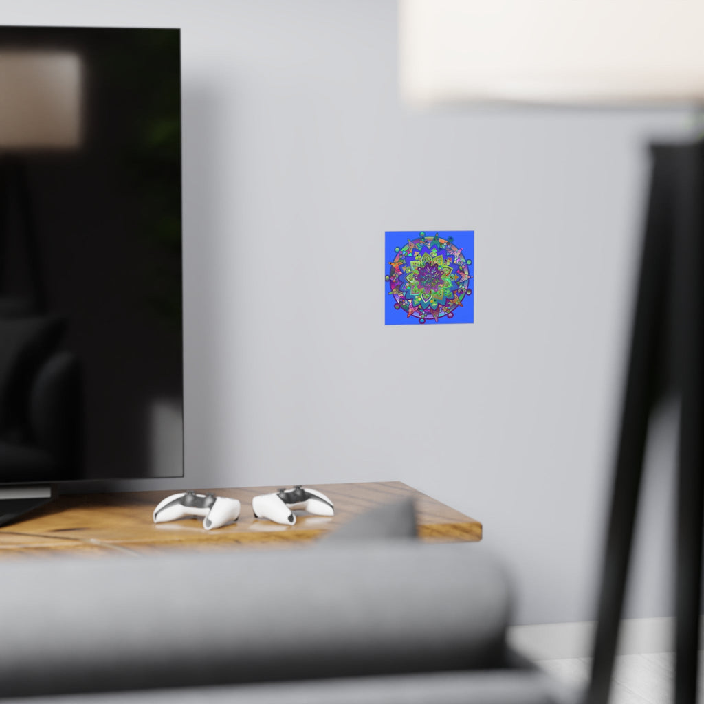 Square Matte Paper Poster Featuring Hand - Drawn Bright Mandala Art - Light Blue - Blululi