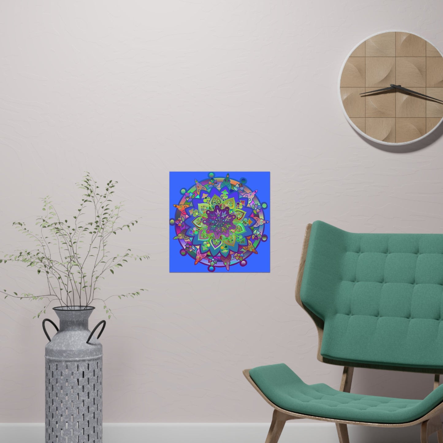 Square Matte Paper Poster Featuring Hand - Drawn Bright Mandala Art - Light Blue - Blululi