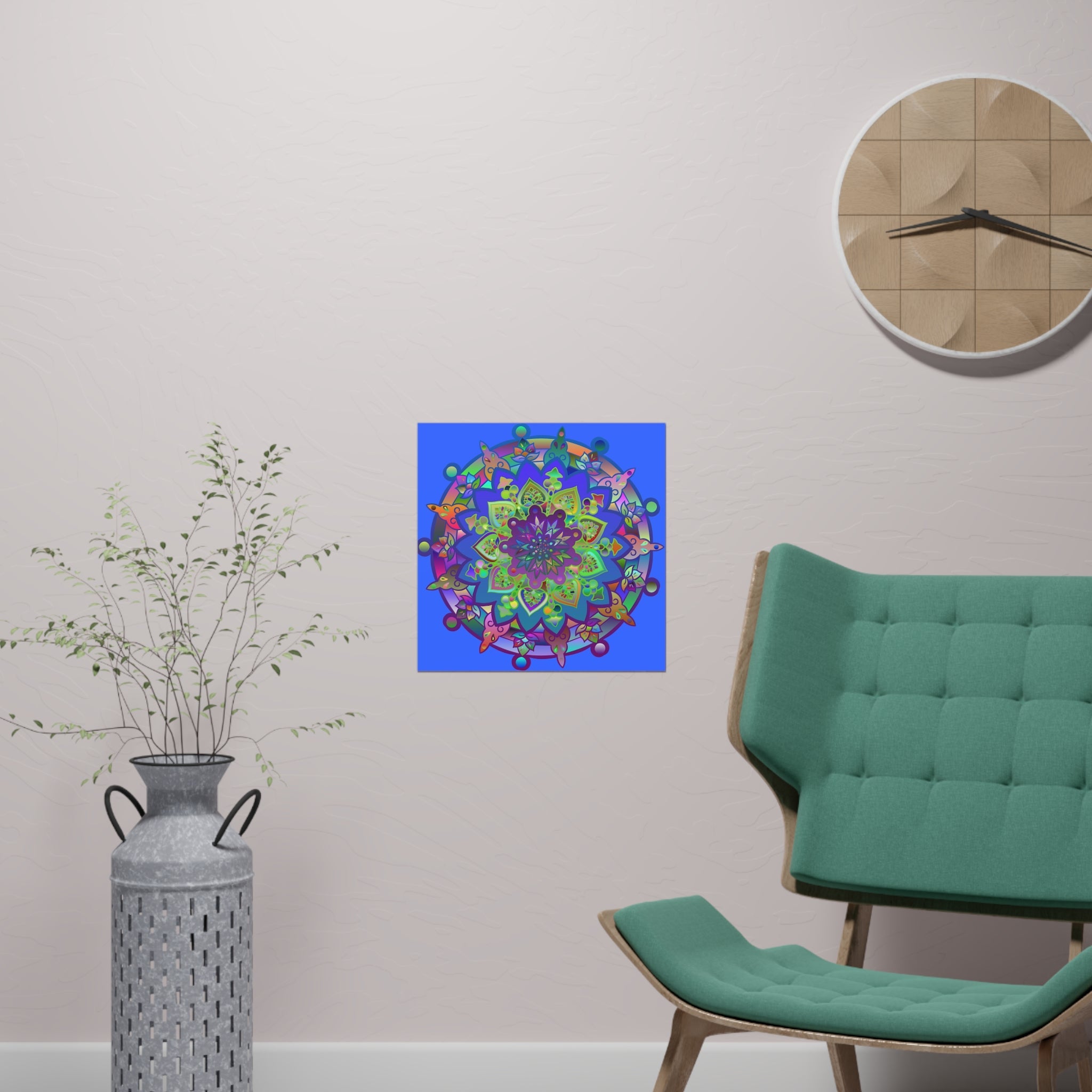 Square Matte Paper Poster Featuring Hand - Drawn Bright Mandala Art - Light Blue - Blululi