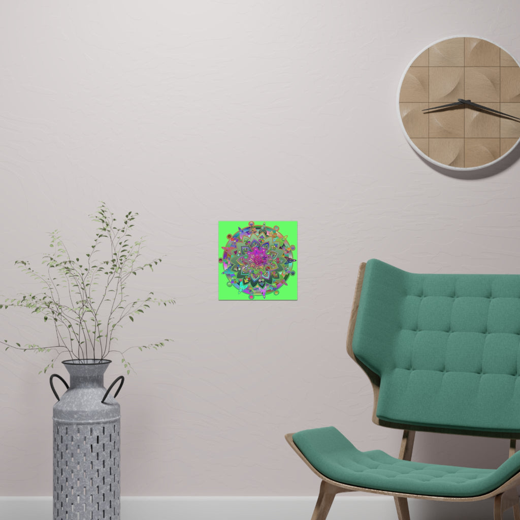 Square Matte Paper Poster Featuring Hand - Drawn Bright Mandala Art - Light Green - Blululi