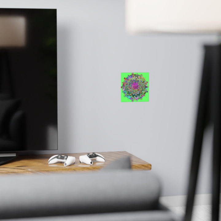 Square Matte Paper Poster Featuring Hand - Drawn Bright Mandala Art - Light Green - Blululi