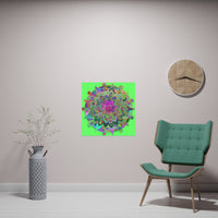 Square Matte Paper Poster Featuring Hand - Drawn Bright Mandala Art - Light Green - Blululi