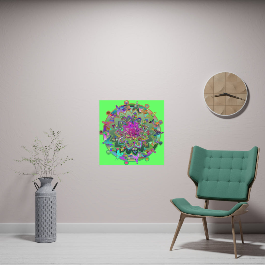 Square Matte Paper Poster Featuring Hand - Drawn Bright Mandala Art - Light Green - Blululi