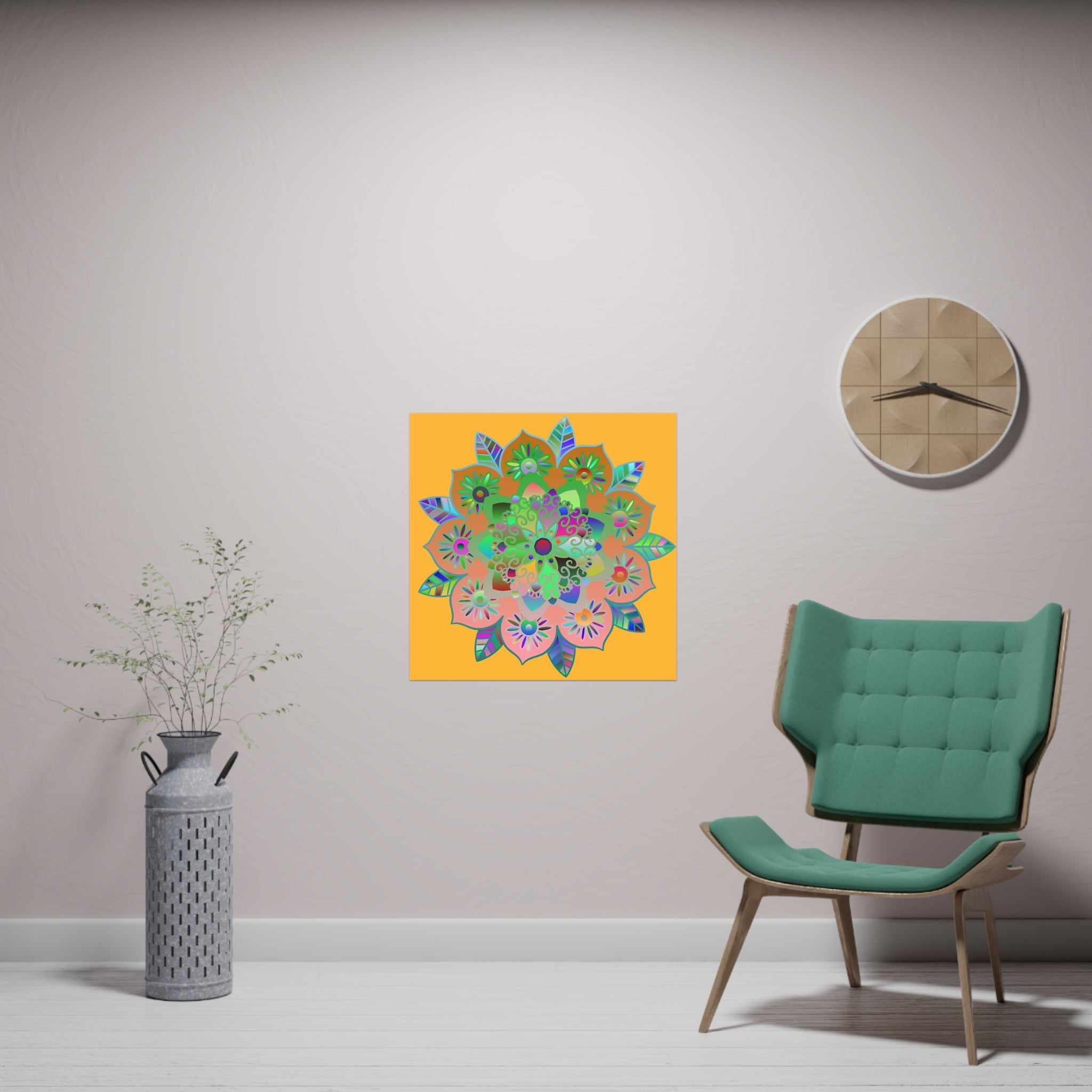 Square Matte Paper Poster Featuring Hand - Drawn Bright Mandala Art - Light Orange - Blululi