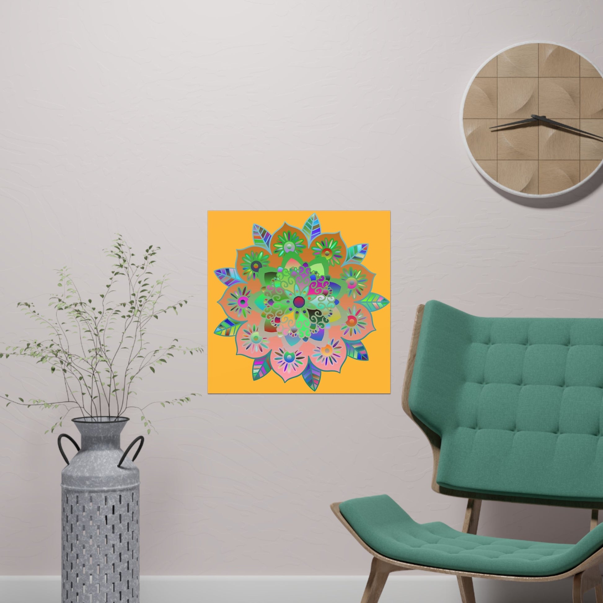 Square Matte Paper Poster Featuring Hand - Drawn Bright Mandala Art - Light Orange - Blululi