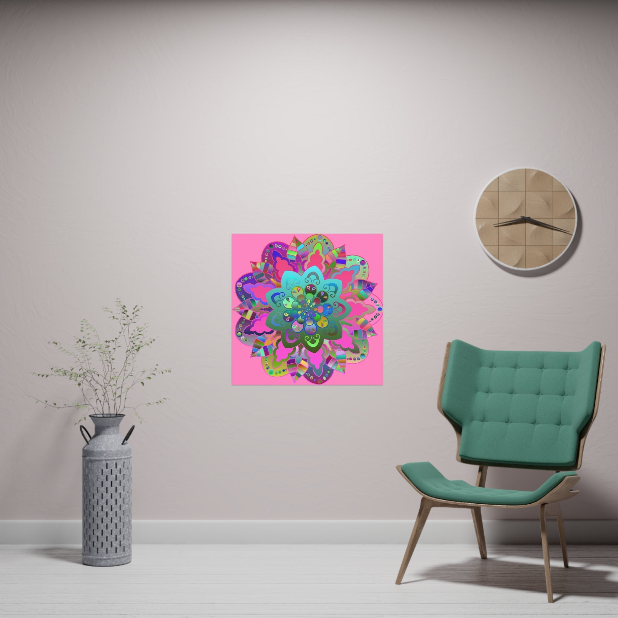 Square Matte Paper Poster Featuring Hand - Drawn Bright Mandala Art - Light Pink - Blululi