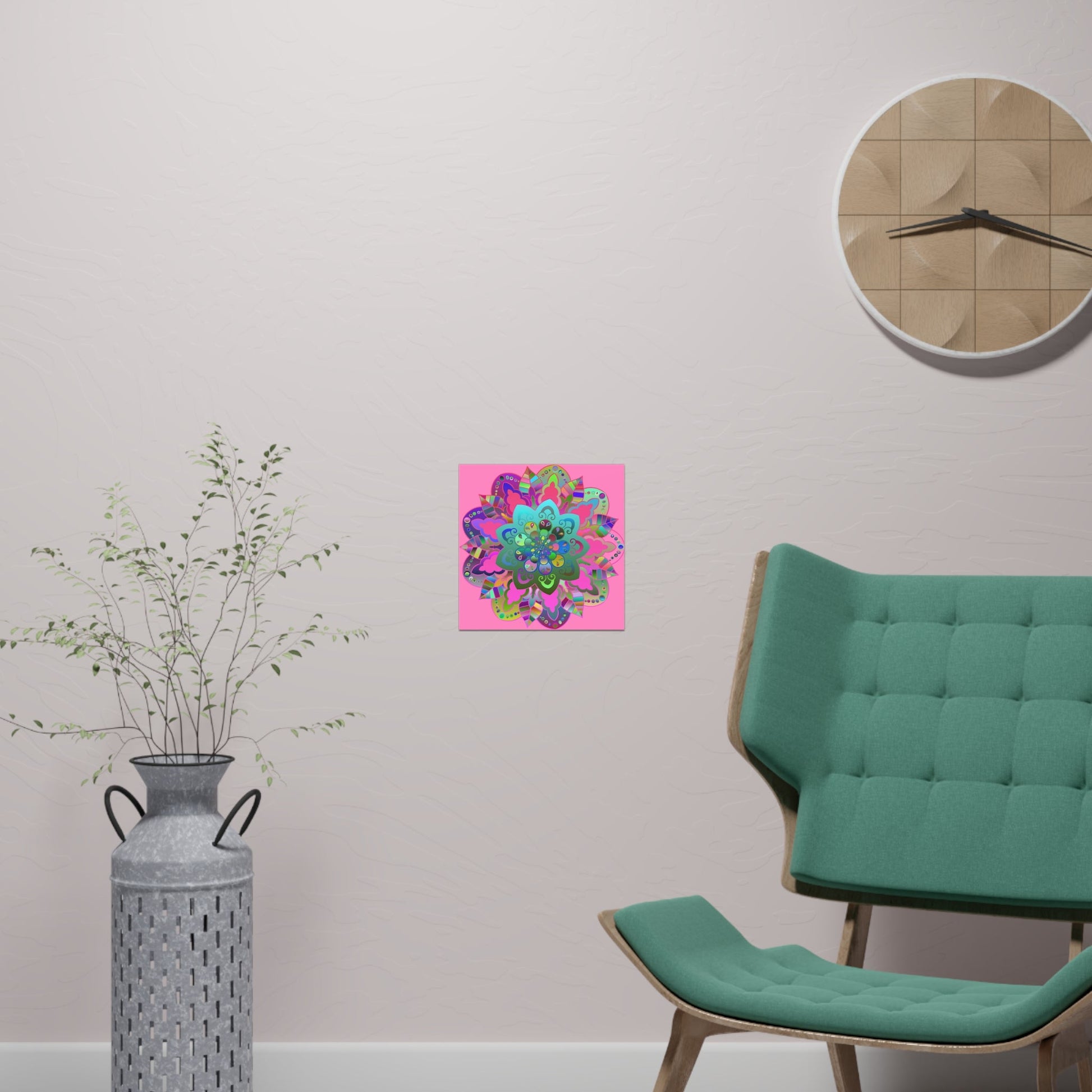 Square Matte Paper Poster Featuring Hand - Drawn Bright Mandala Art - Light Pink - Blululi