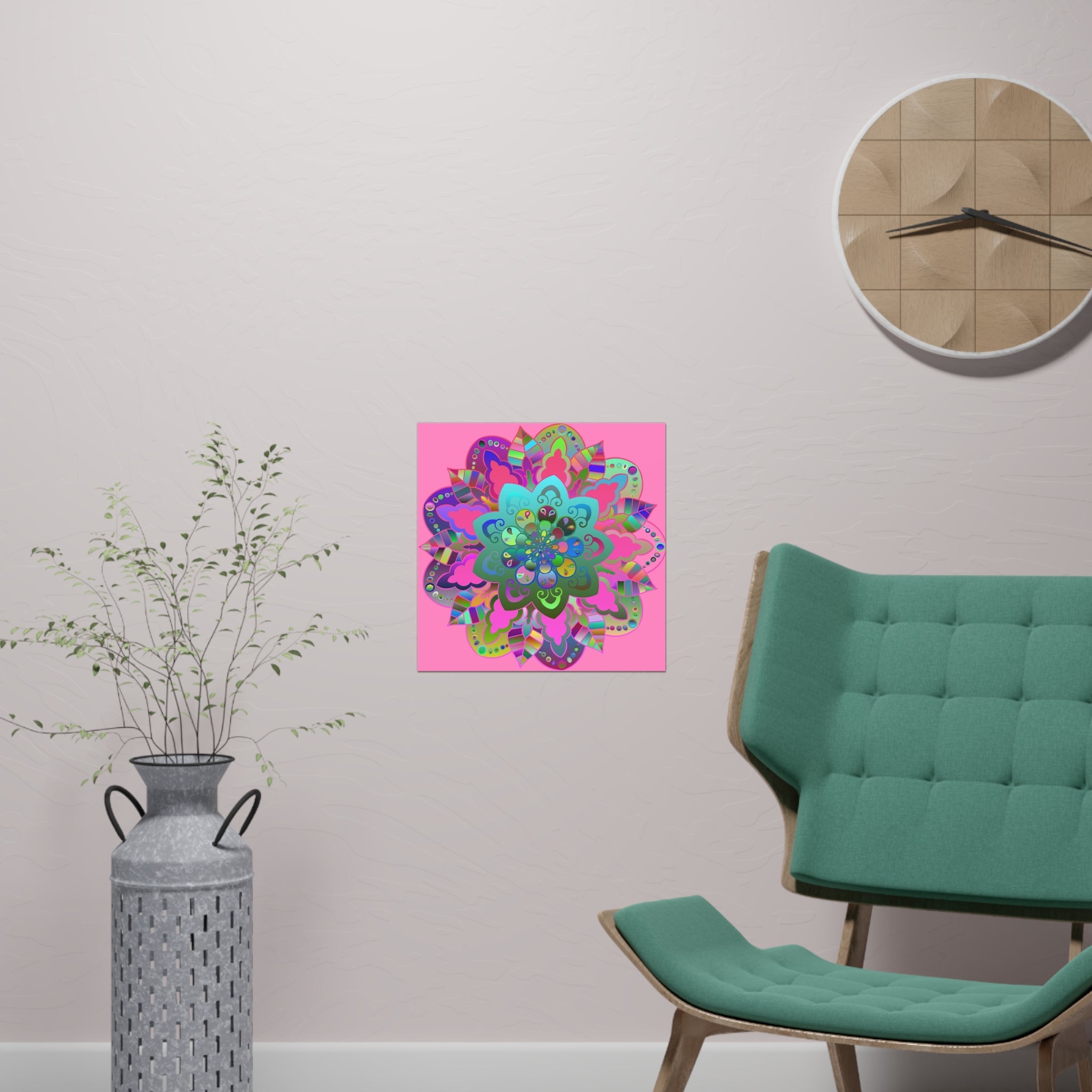 Square Matte Paper Poster Featuring Hand - Drawn Bright Mandala Art - Light Pink - Blululi