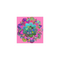 Square Matte Paper Poster Featuring Hand - Drawn Bright Mandala Art - Light Pink - Blululi