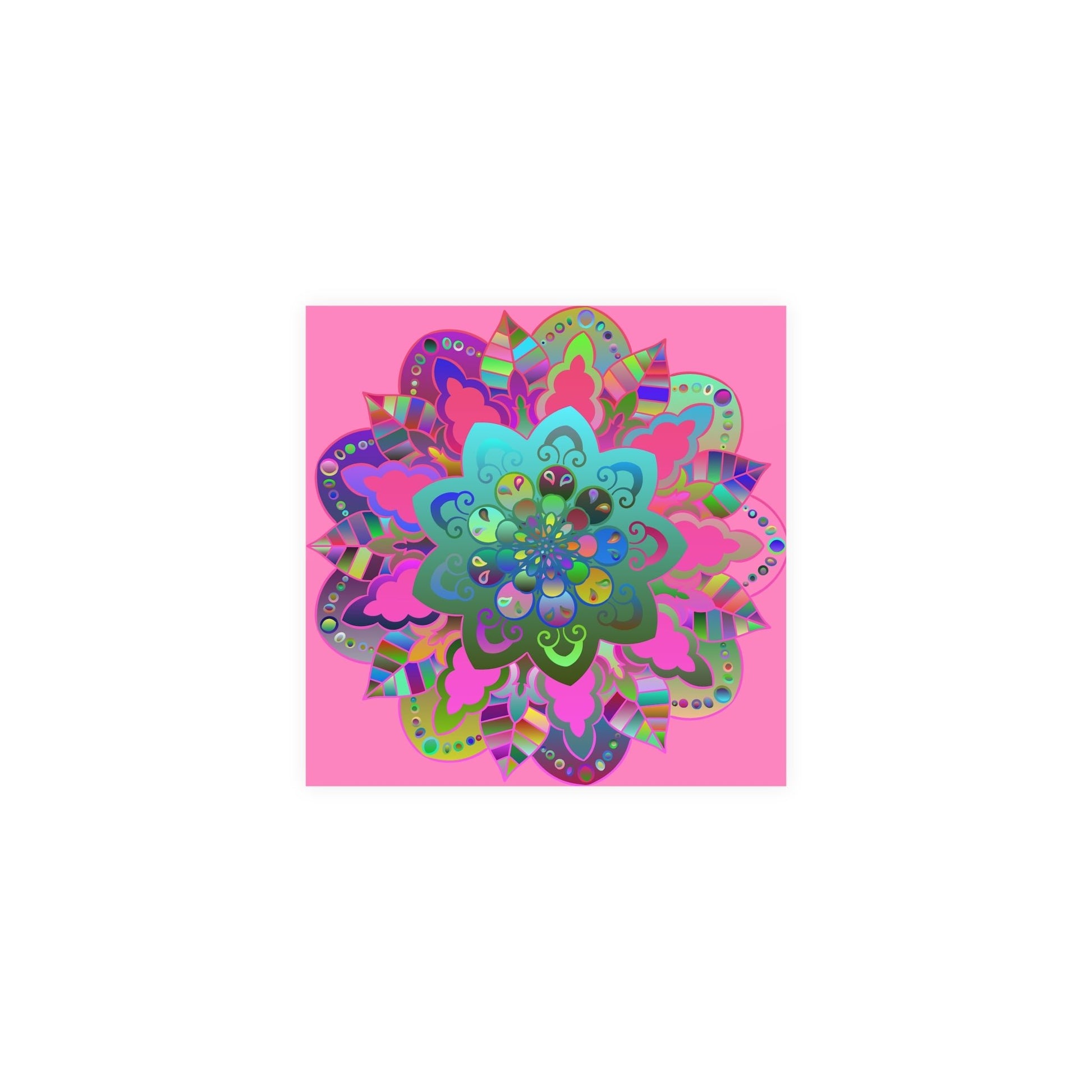 Square Matte Paper Poster Featuring Hand - Drawn Bright Mandala Art - Light Pink - Blululi