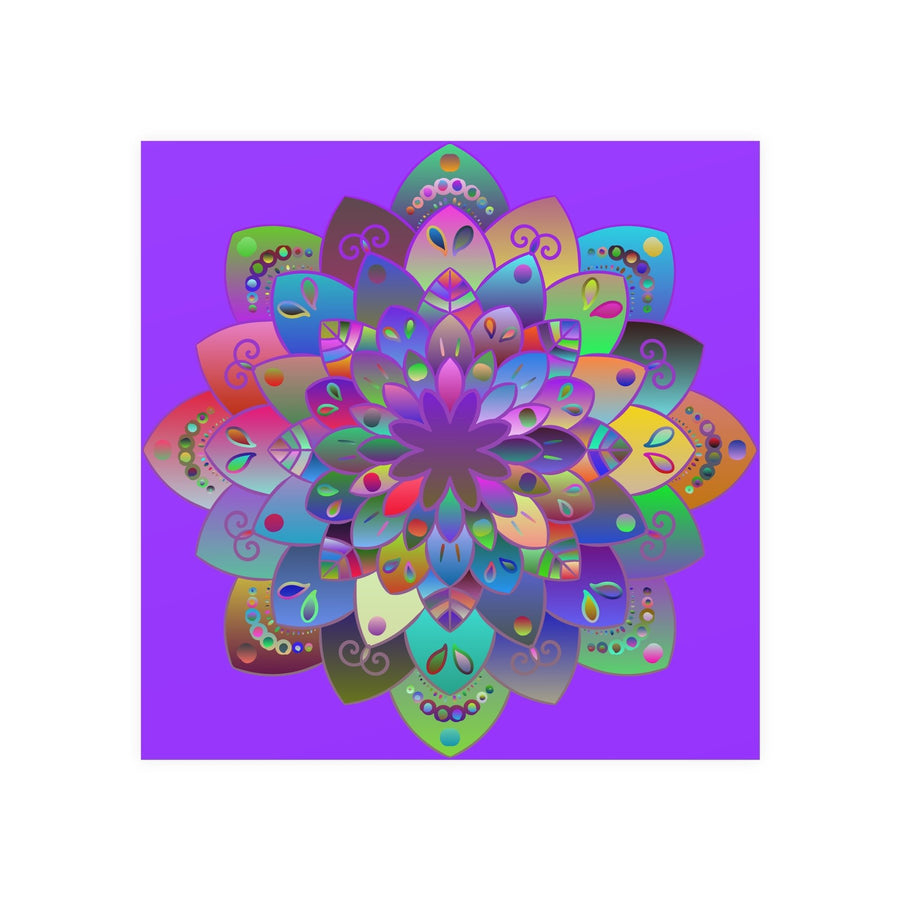 Square Matte Paper Poster Featuring Hand - Drawn Bright Mandala Art - Light Purple - Blululi
