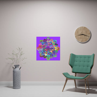 Square Matte Paper Poster Featuring Hand - Drawn Bright Mandala Art - Light Purple - Blululi