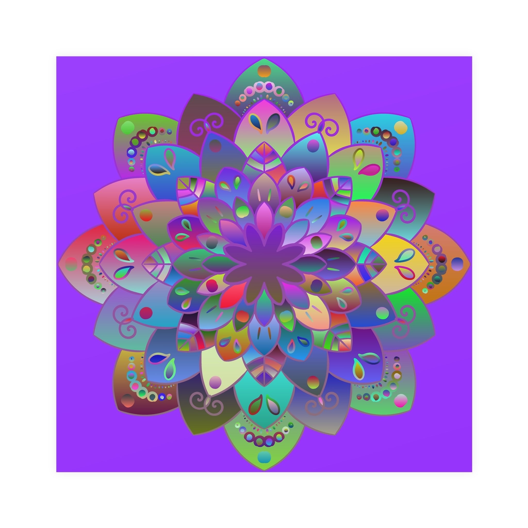 Square Matte Paper Poster Featuring Hand - Drawn Bright Mandala Art - Light Purple - Blululi