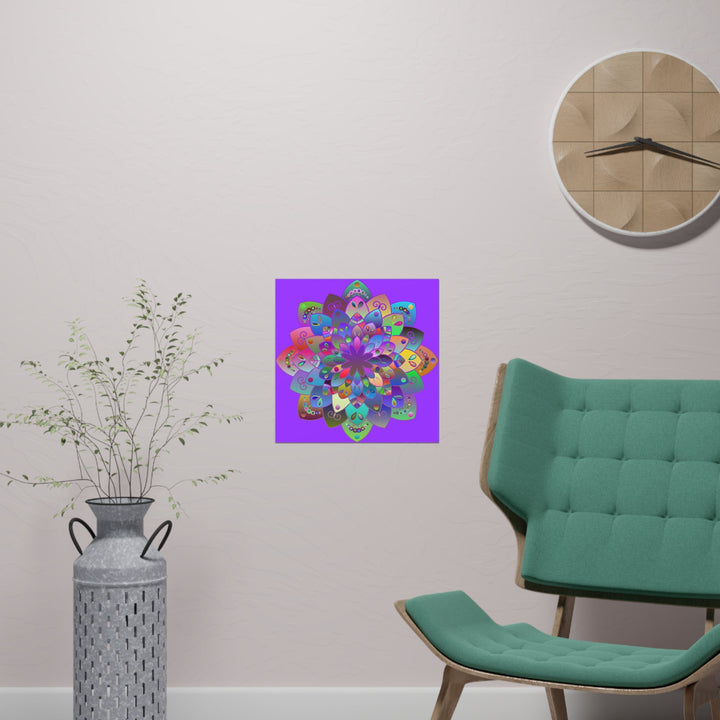 Square Matte Paper Poster Featuring Hand - Drawn Bright Mandala Art - Light Purple - Blululi