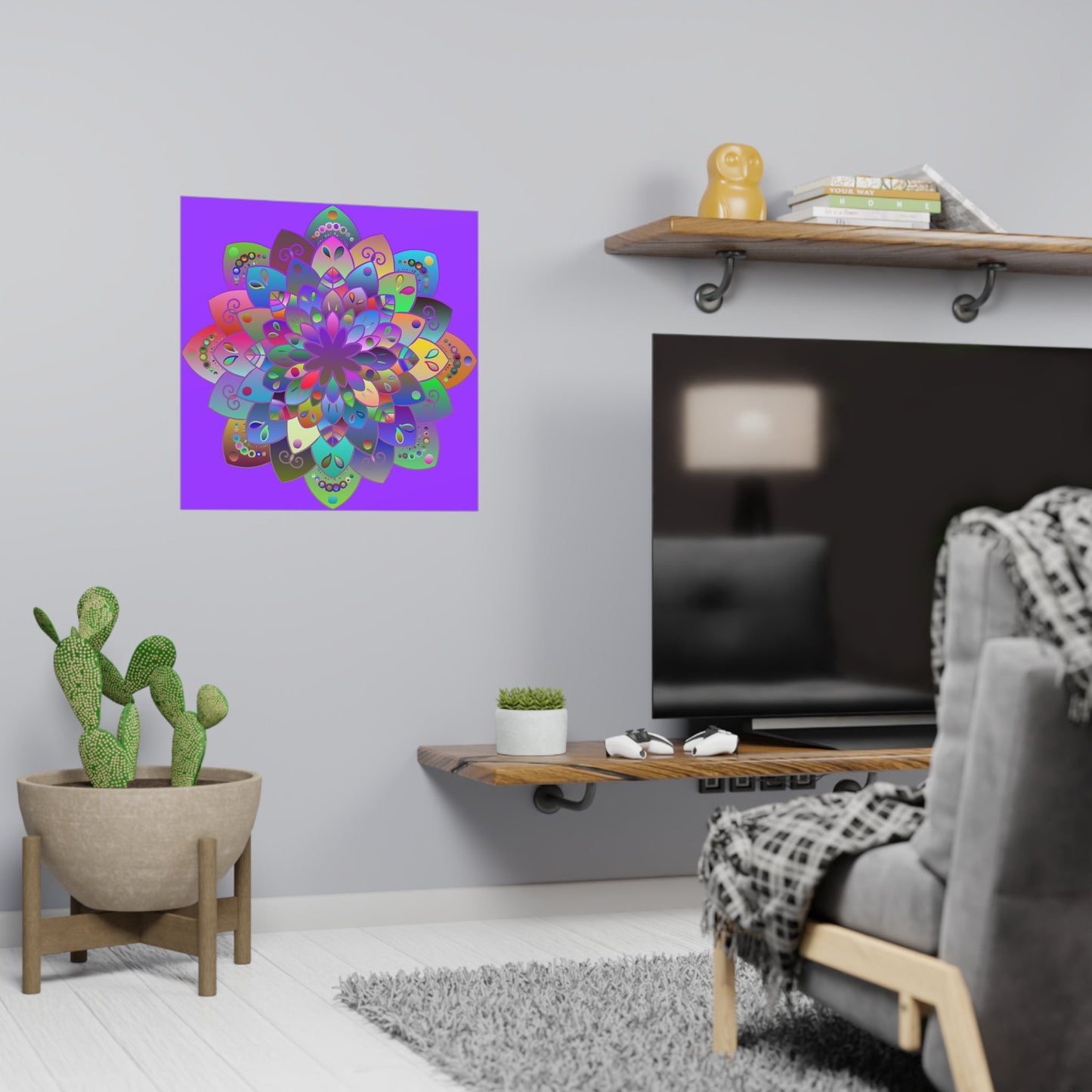 Square Matte Paper Poster Featuring Hand - Drawn Bright Mandala Art - Light Purple - Blululi