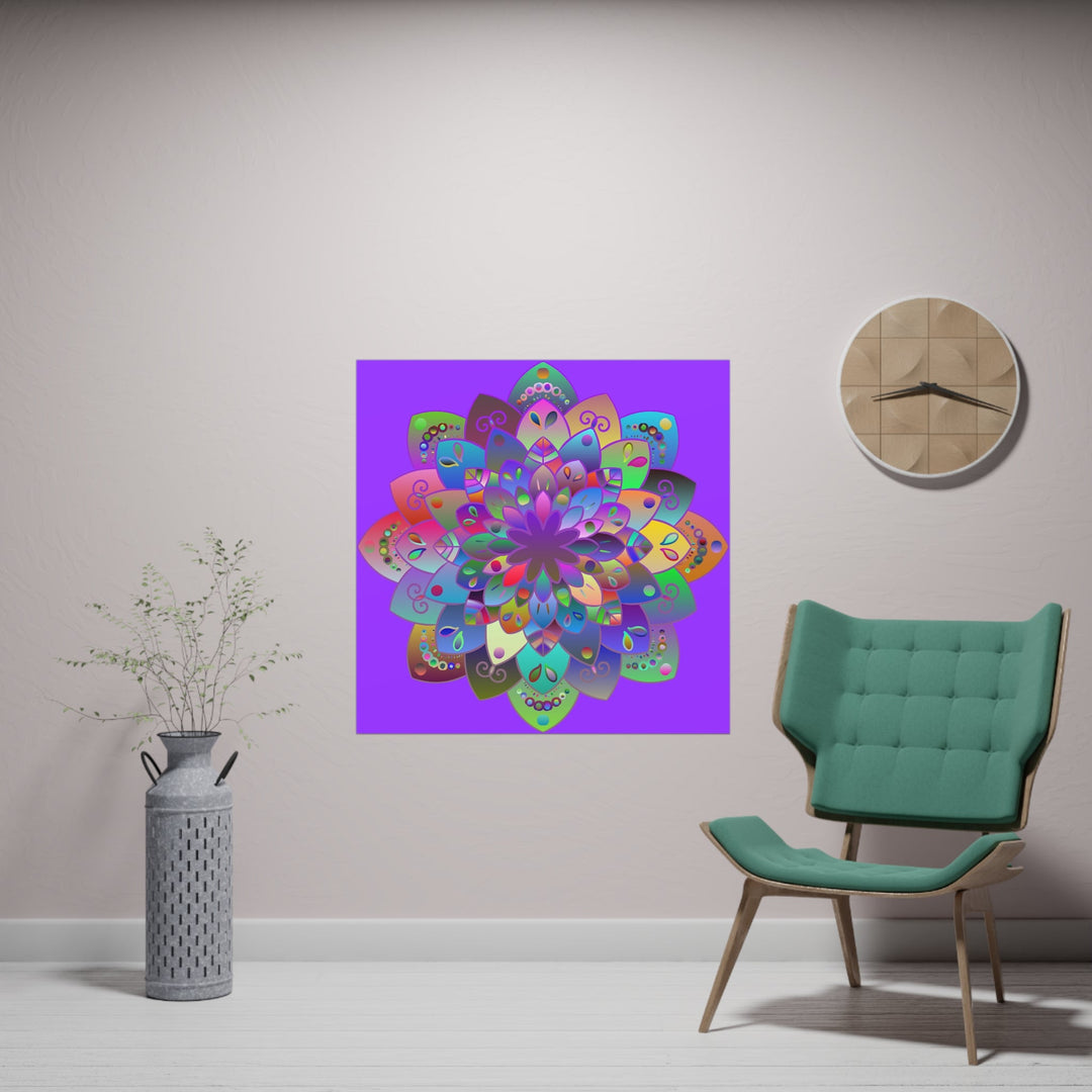 Square Matte Paper Poster Featuring Hand - Drawn Bright Mandala Art - Light Purple - Blululi