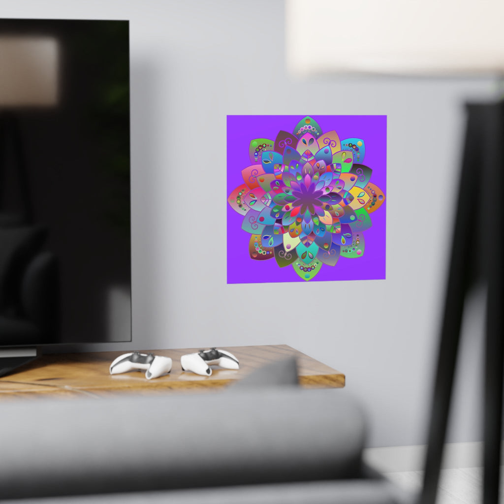 Square Matte Paper Poster Featuring Hand - Drawn Bright Mandala Art - Light Purple - Blululi