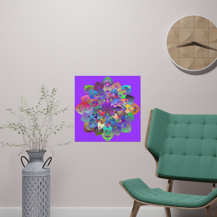 Square Matte Paper Poster Featuring Hand - Drawn Bright Mandala Art - Light Purple - Blululi