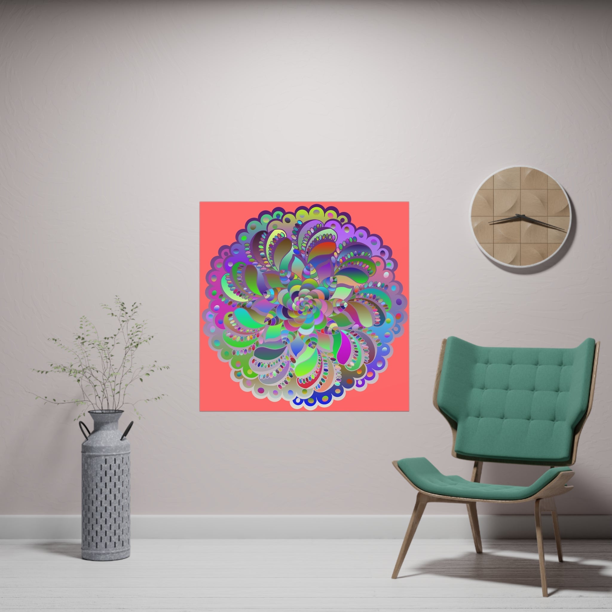 Square Matte Paper Poster Featuring Hand - Drawn Bright Mandala Art - Light Red - Blululi