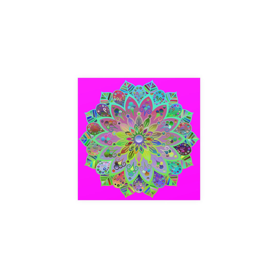 Square Matte Paper Poster Featuring Hand - Drawn Bright Mandala Art - Magenta - Blululi