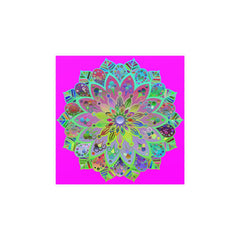 Square Matte Paper Poster Featuring Hand - Drawn Bright Mandala Art - Magenta - Blululi