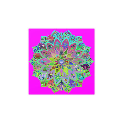 Square Matte Paper Poster Featuring Hand - Drawn Bright Mandala Art - Magenta - Blululi