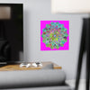 Square Matte Paper Poster Featuring Hand - Drawn Bright Mandala Art - Magenta - Blululi