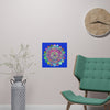 Square Matte Paper Poster Featuring Hand - Drawn Bright Mandala Art - Medium Blue - Blululi